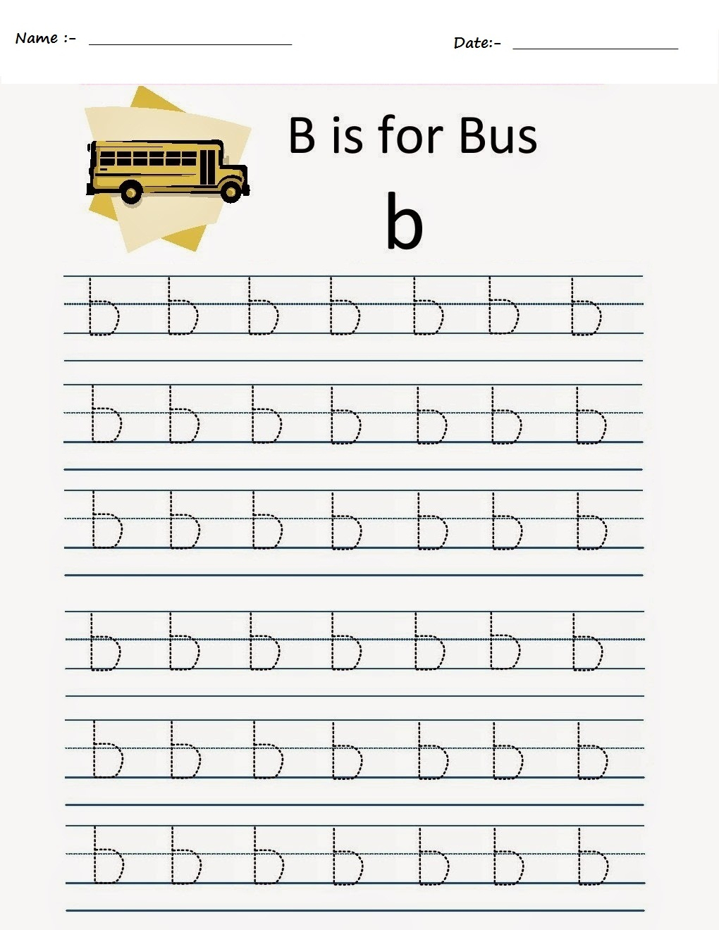 Kindergarten Worksheets: Alphabet Tracing Worksheets - B for Alphabet B Tracing