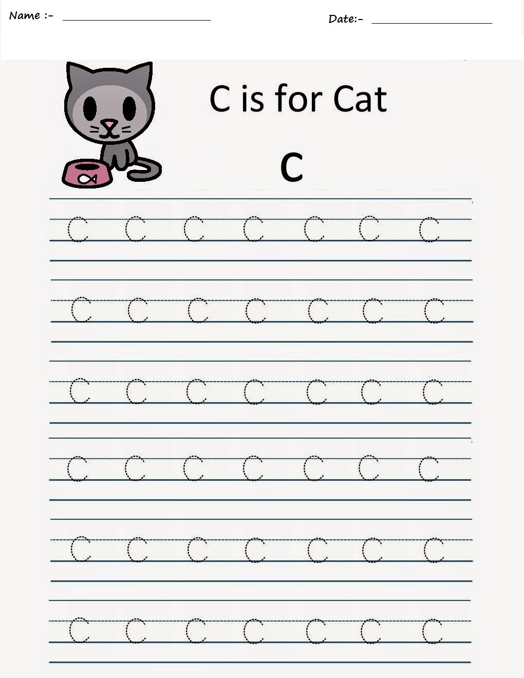 Kindergarten Worksheets: Alphabet Tracing Worksheets - C in C Letter Worksheets