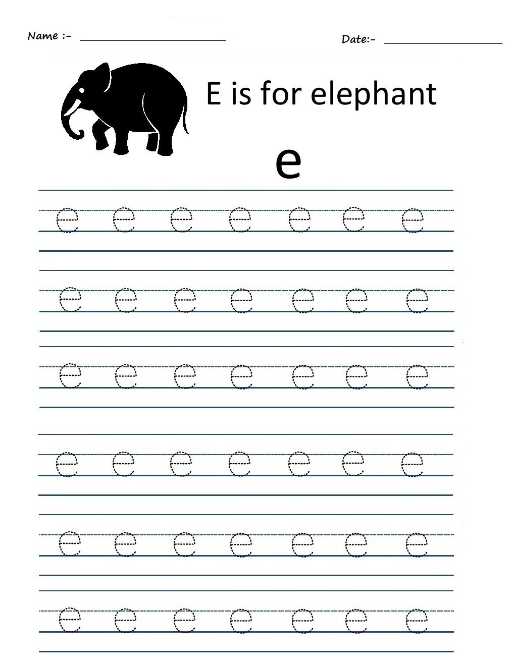 Kindergarten Worksheets: Alphabet Tracing Worksheets - E with regard to Alphabet E Tracing Worksheets