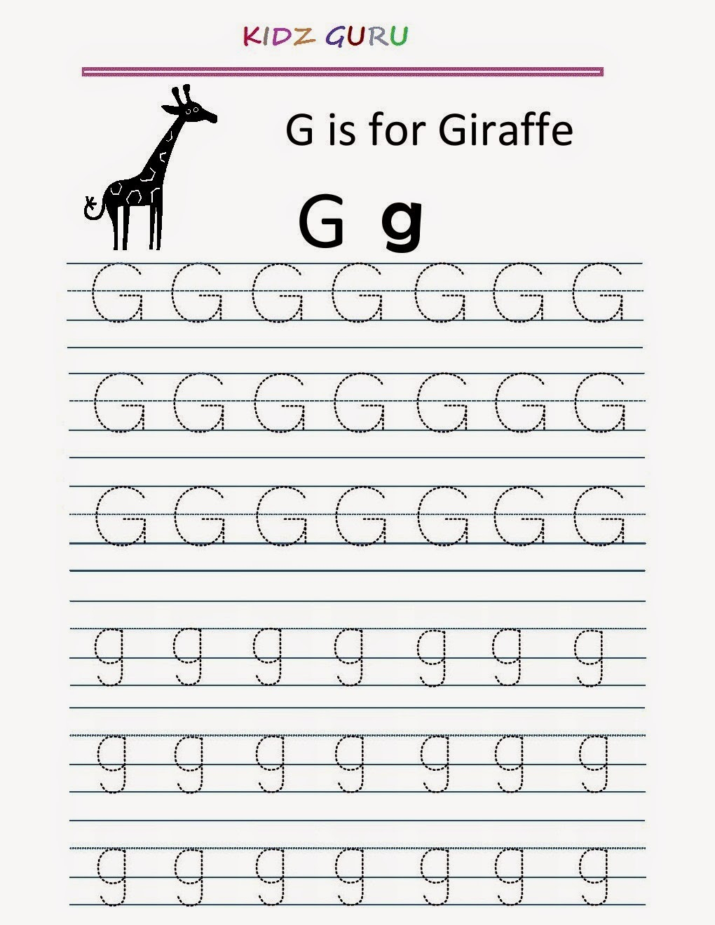 Kindergarten Worksheets: Printable Tracing Worksheet with Letter G Tracing Preschool