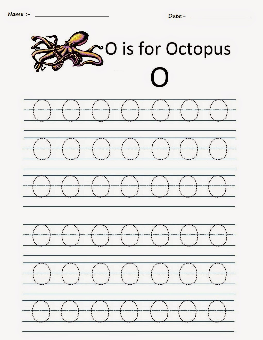 Kindergarten Worksheets: Printable Tracing Worksheets in Alphabet O Tracing