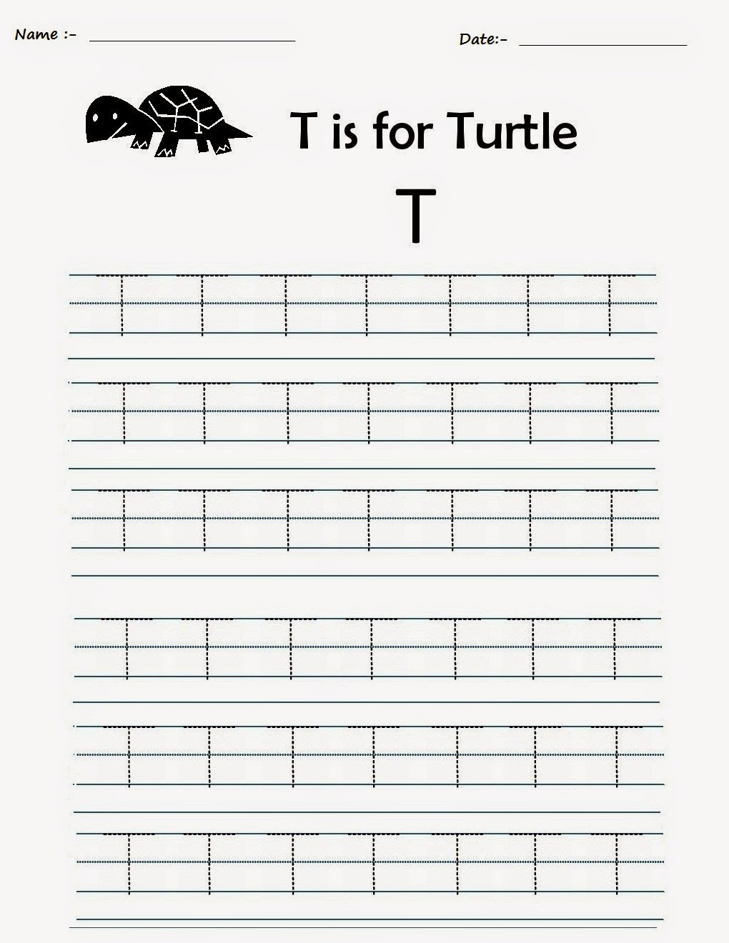 Kindergarten Worksheets: Printable Tracing Worksheets in T Letter Tracing