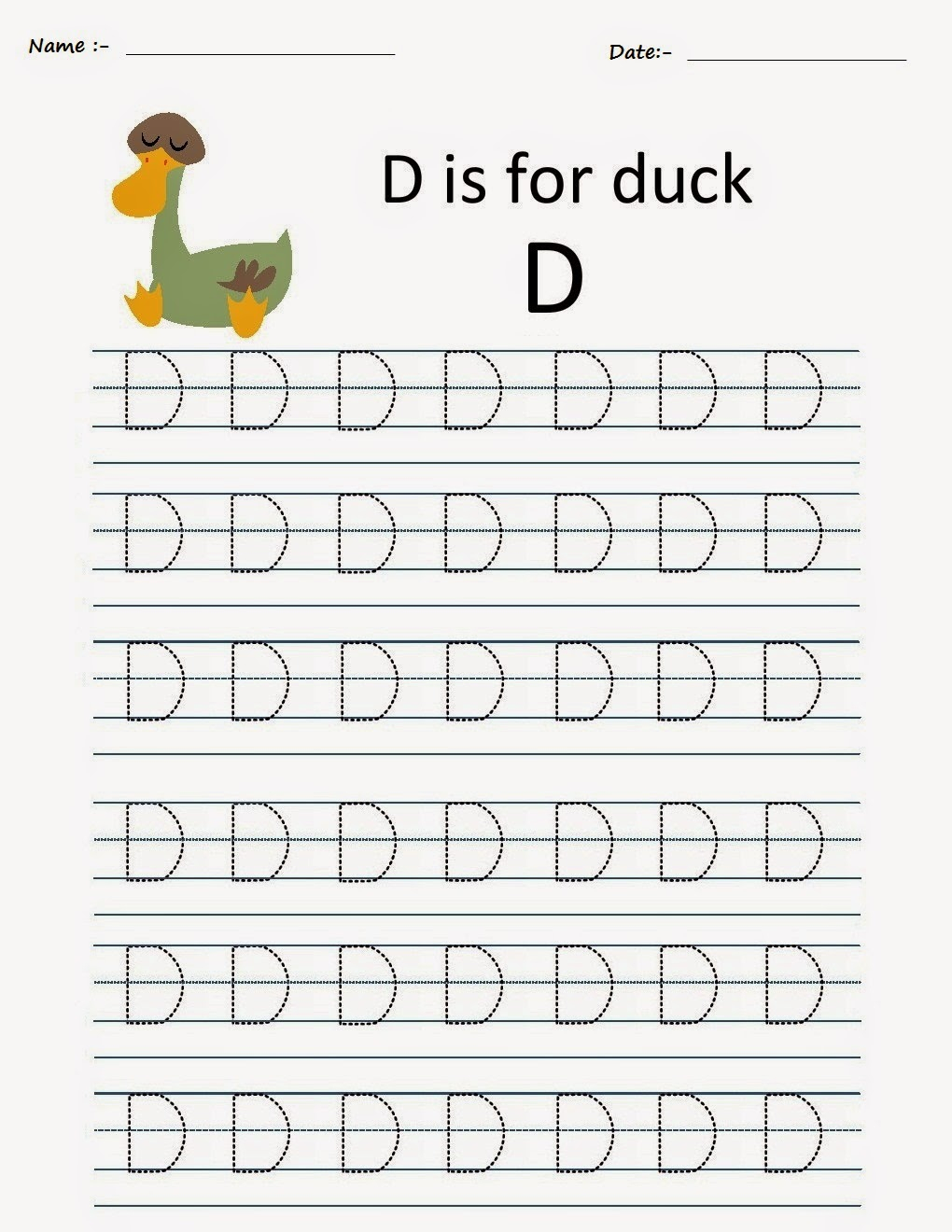 Kindergarten Worksheets: Printable Tracing Worksheets intended for Alphabet D Tracing Sheet