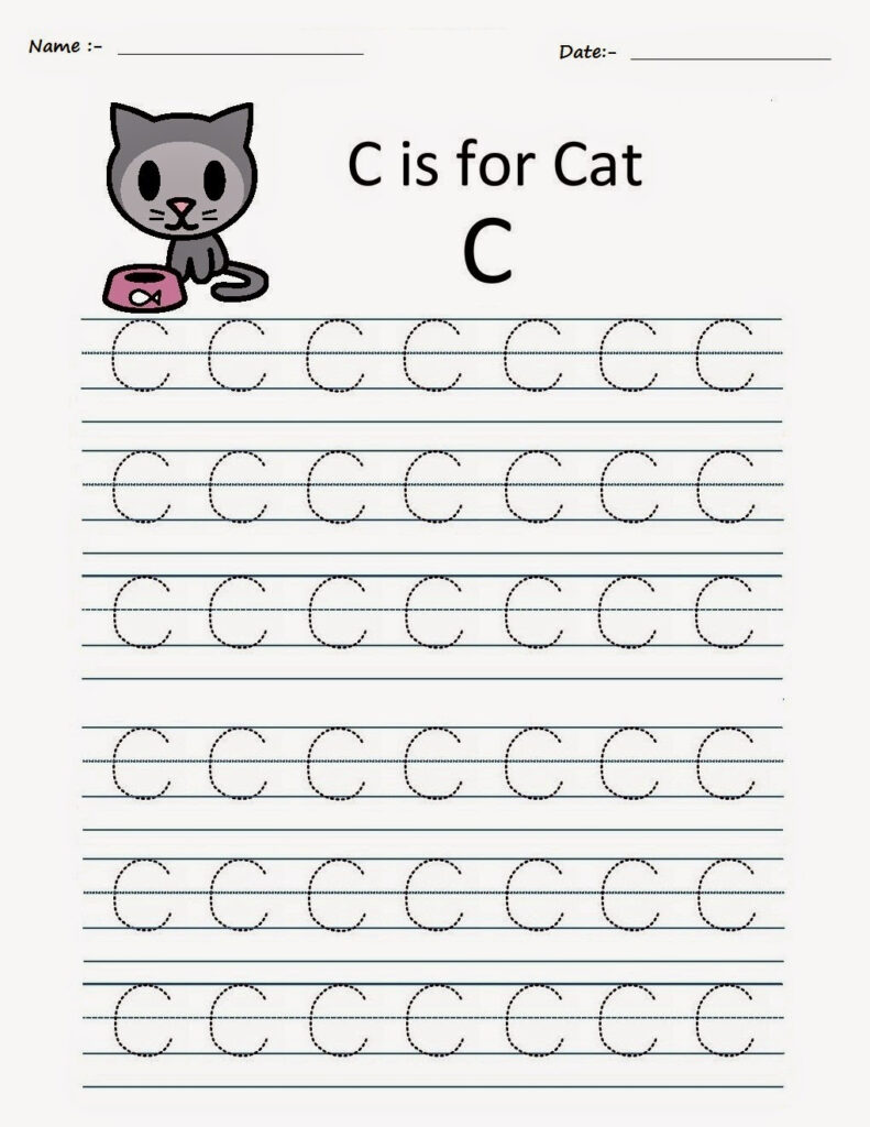 Kindergarten Worksheets: Printable Tracing Worksheets Intended For C Letter Tracing Worksheet