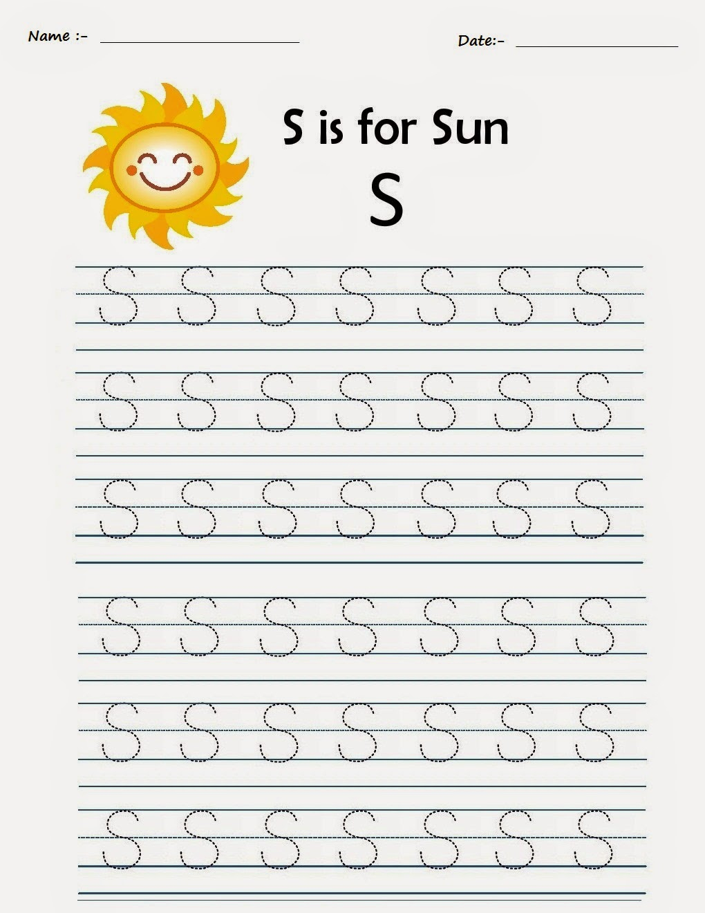 Kindergarten Worksheets: Printable Tracing Worksheets with Alphabet S Tracing
