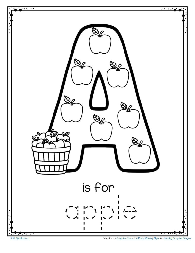 Letter A Is For Apple   Trace And Color Printable Free Inside Alphabet Tracing Coloring Worksheets