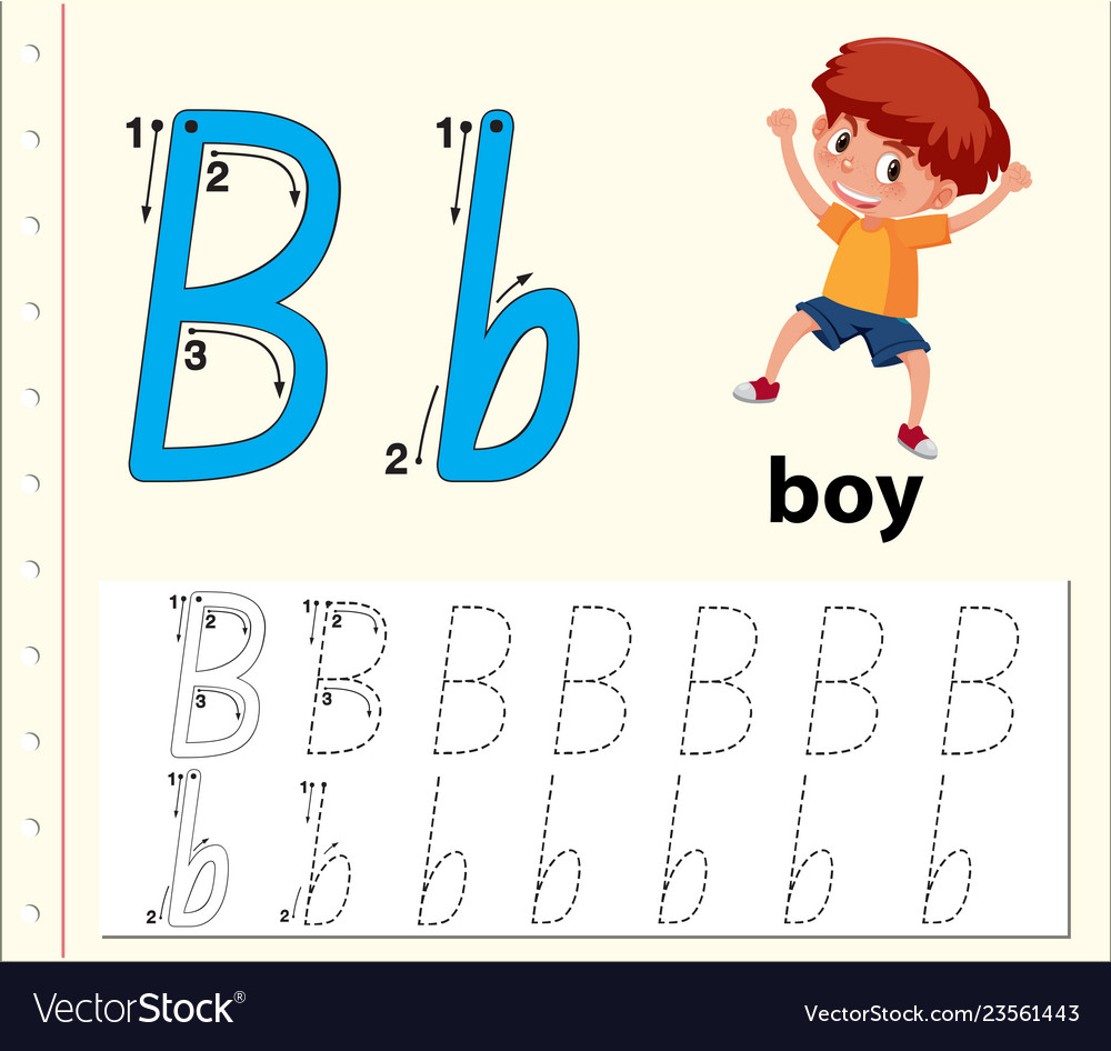 Letter B Tracing Alphabet Worksheets with Letter Tracing Vector