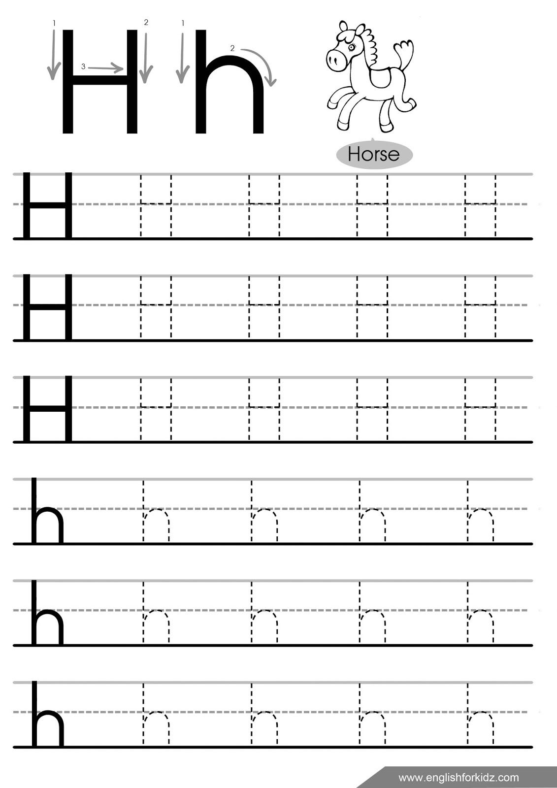Letter H Worksheets, Flash Cards, Coloring Pages intended for Letter H Tracing Page