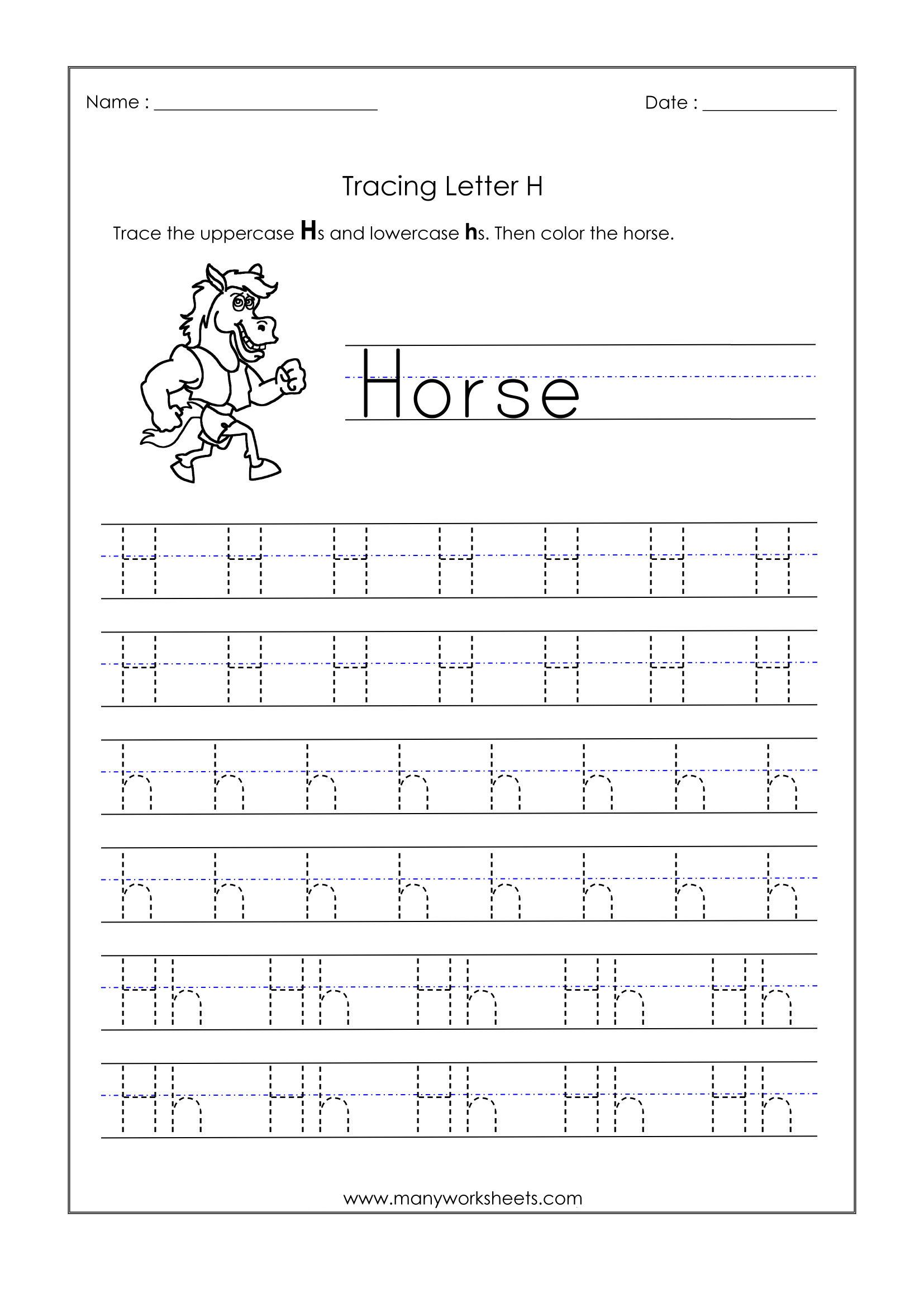 Letter H Worksheets For Kindergarten – Trace Dotted Letters in Letter Tracing H