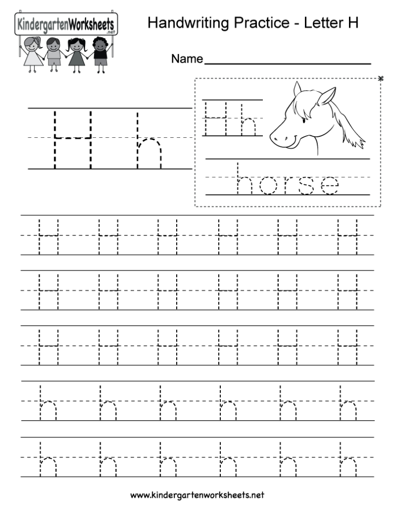 Letter H Writing Practice Worksheet   Free Kindergarten Intended For Letter H Tracing Page
