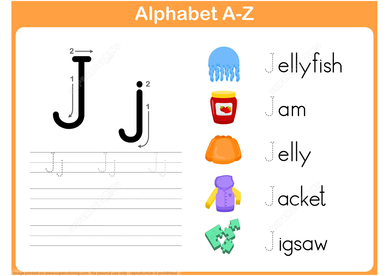 Letter J Tracing Worksheet | Free Printable Puzzle Games with Letter Tracing Games