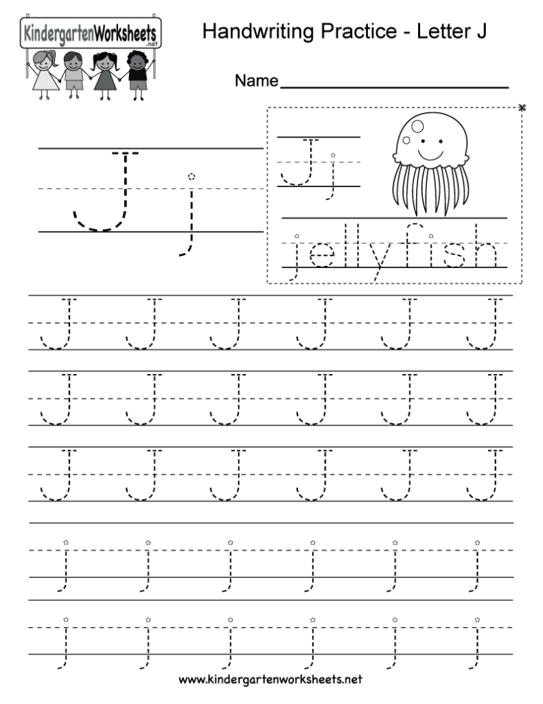 Letter J Writing Practice Worksheet   Free Kindergarten Intended For Letter P Tracing Page