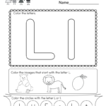 Letter L Coloring Worksheet   Free Kindergarten English Inside Letter L Worksheets For Kindergarten Pdf