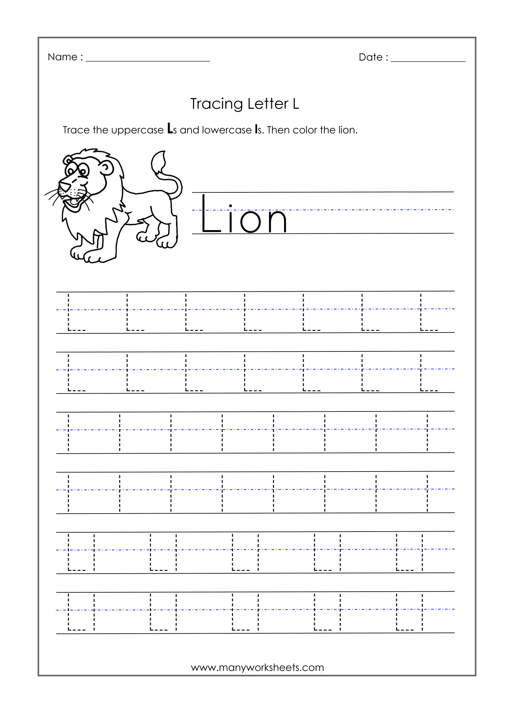 Letter L Worksheets For Kindergarten – Trace Dotted Letters intended for L Letter Tracing