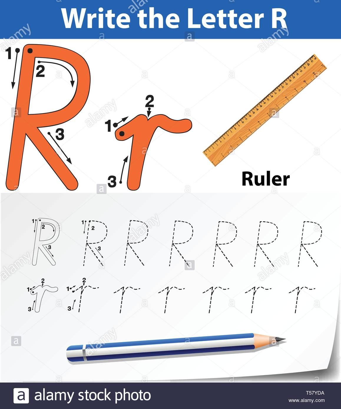 Letter R Tracing Alphabet Worksheets Illustration Stock regarding Letter Tracing Ruler