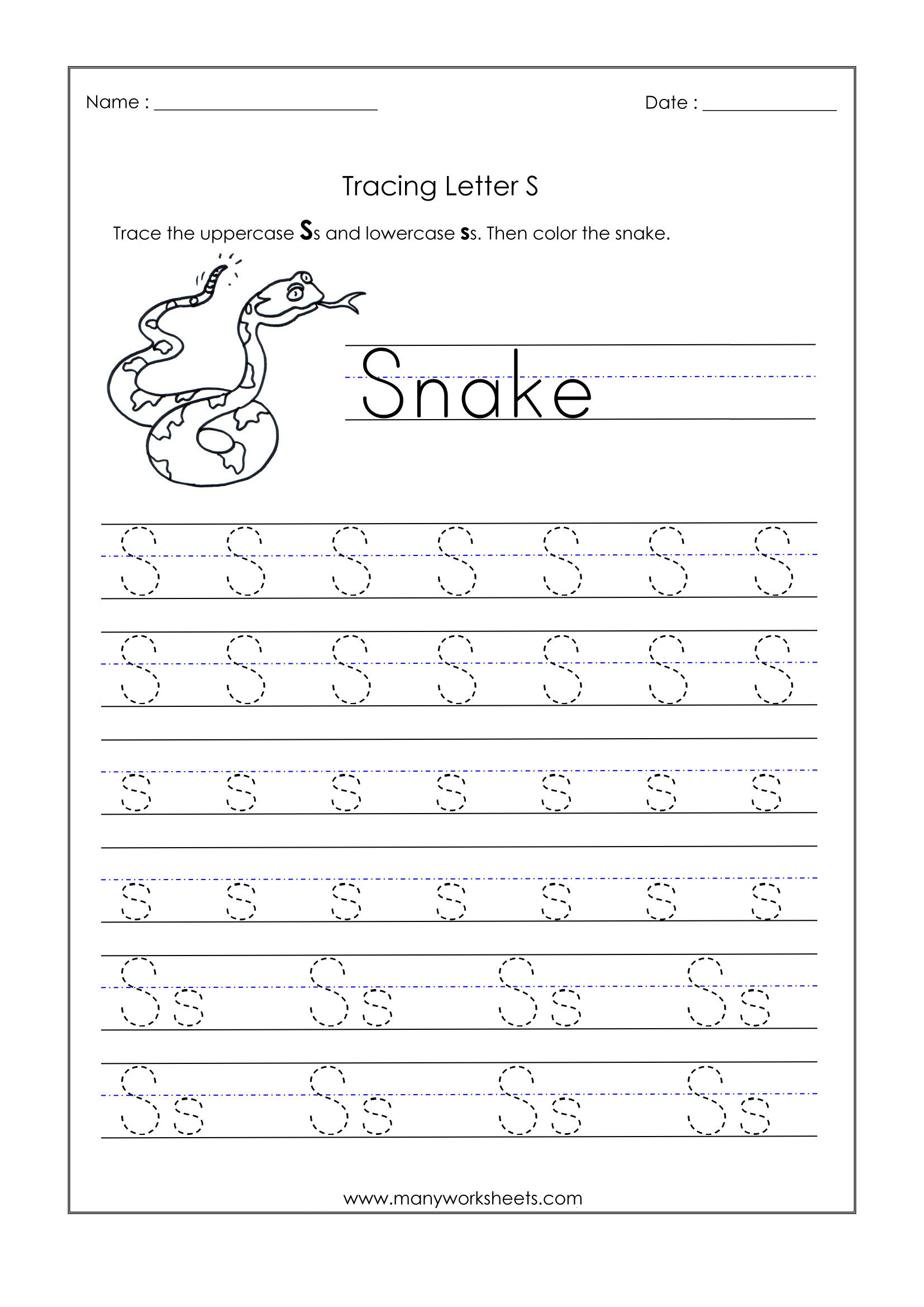 Letter S Tracing Worksheets For Kindergarten لم يسبق له مثيل within S Letter Tracing Worksheet