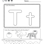 Letter T Coloring Worksheet   Free Kindergarten English Intended For T Letter Worksheets Kindergarten