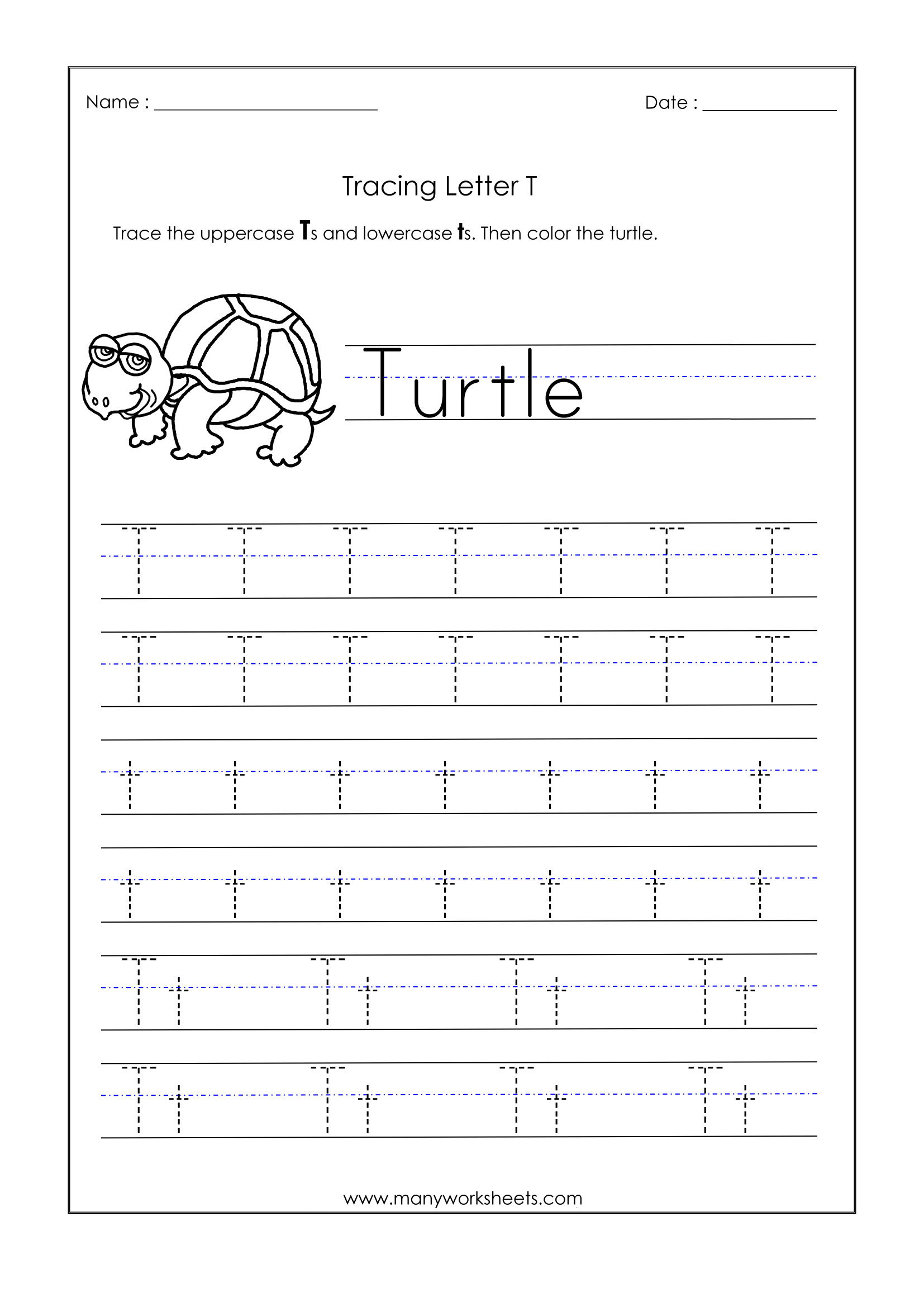 Letter T Worksheets For Kindergarten – Trace Dotted Letters regarding Letter T Worksheets For Toddlers