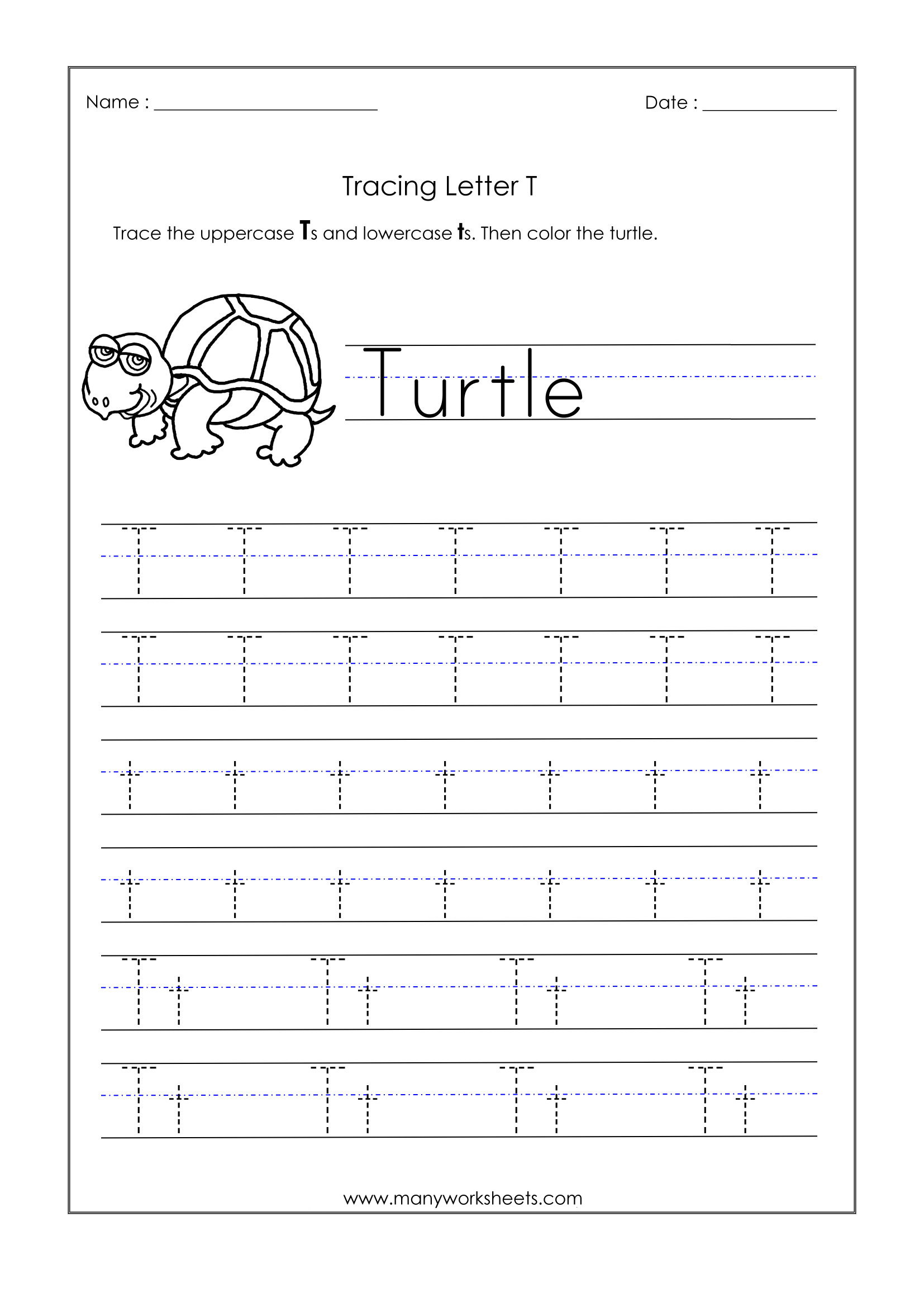 Letter T Worksheets For Kindergarten – Trace Dotted Letters with Letter T Tracing Printable