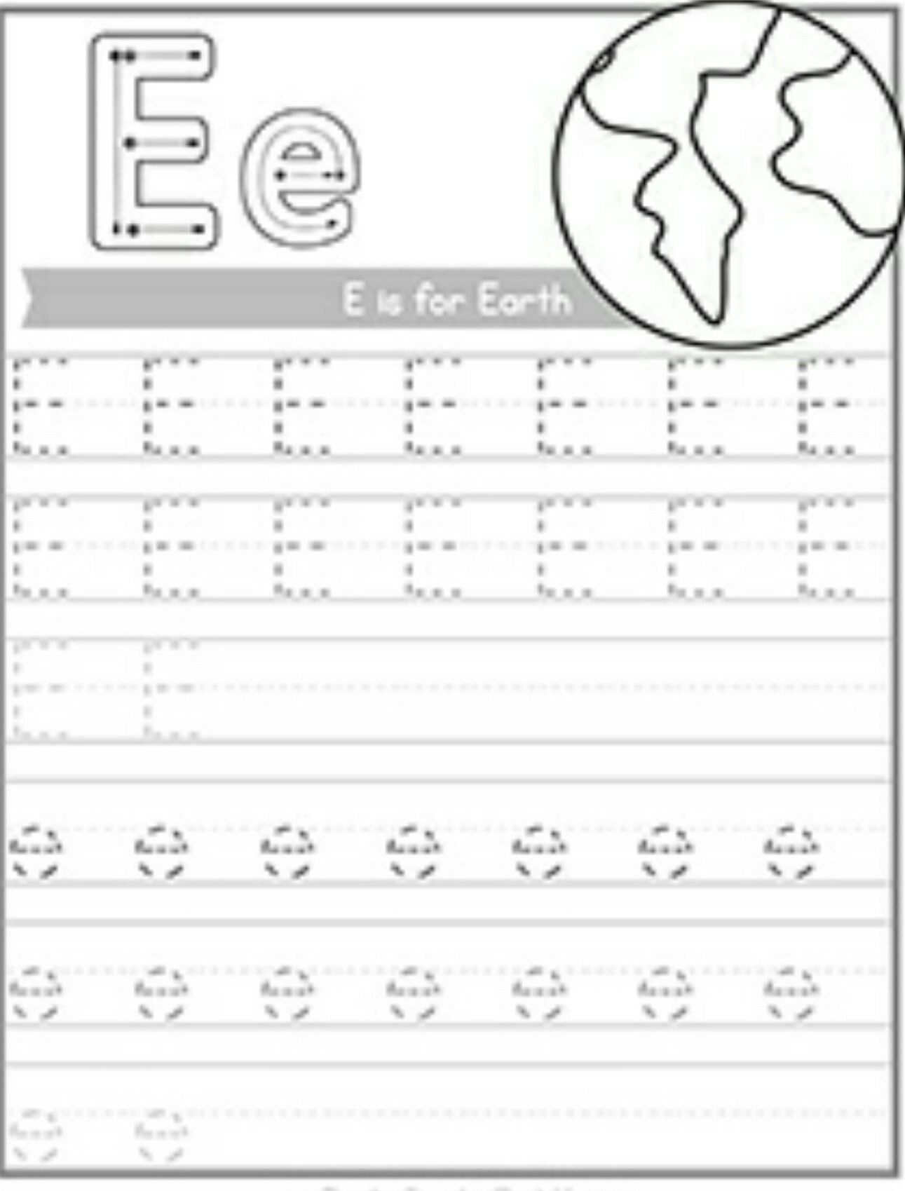 Letter Tracing E Is For Earth | Handwriting Worksheets for Letter Tracing E