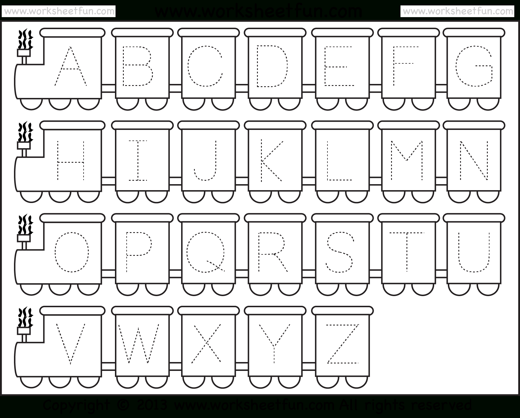 Letter Tracing Worksheet – Train Theme / Free Printable in Alphabet Worksheets Preschool Pdf