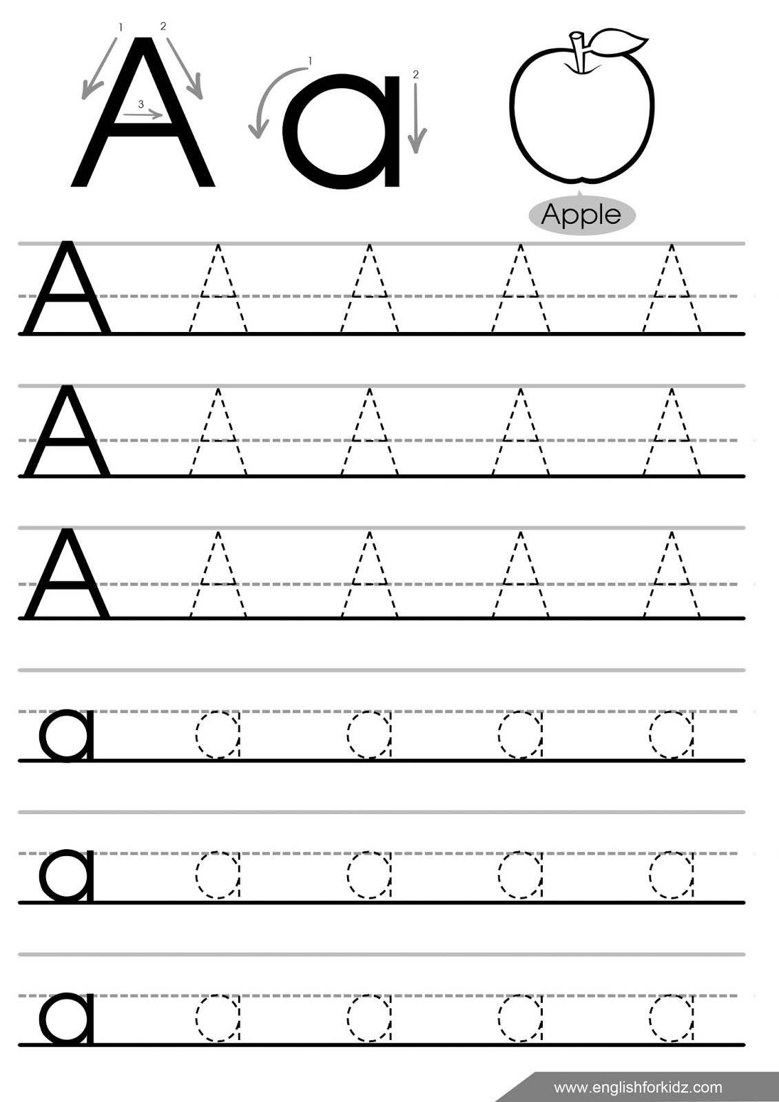 Letter Tracing Worksheets (Letters A - J) for Alphabet Tracing Template