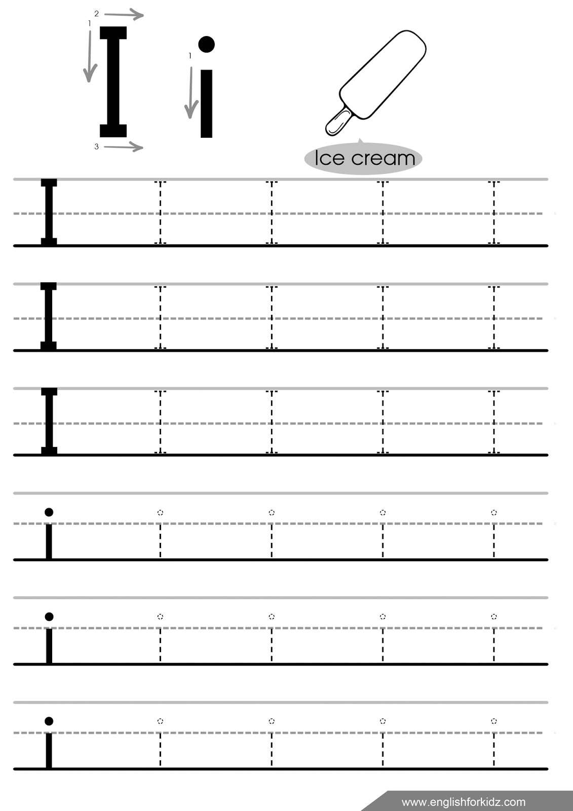 Letter Tracing Worksheets (Letters A - J) for I Letter Tracing Worksheet