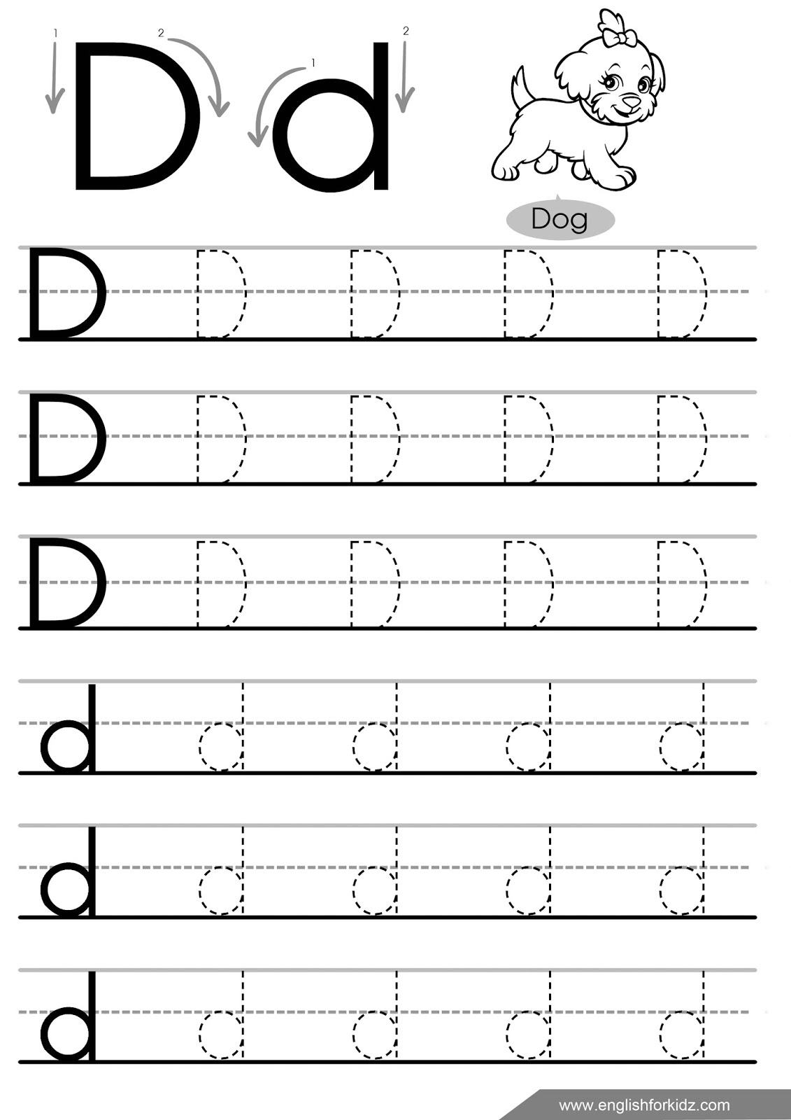 Letter Tracing Worksheets (Letters A - J) in D Letter Tracing Worksheet