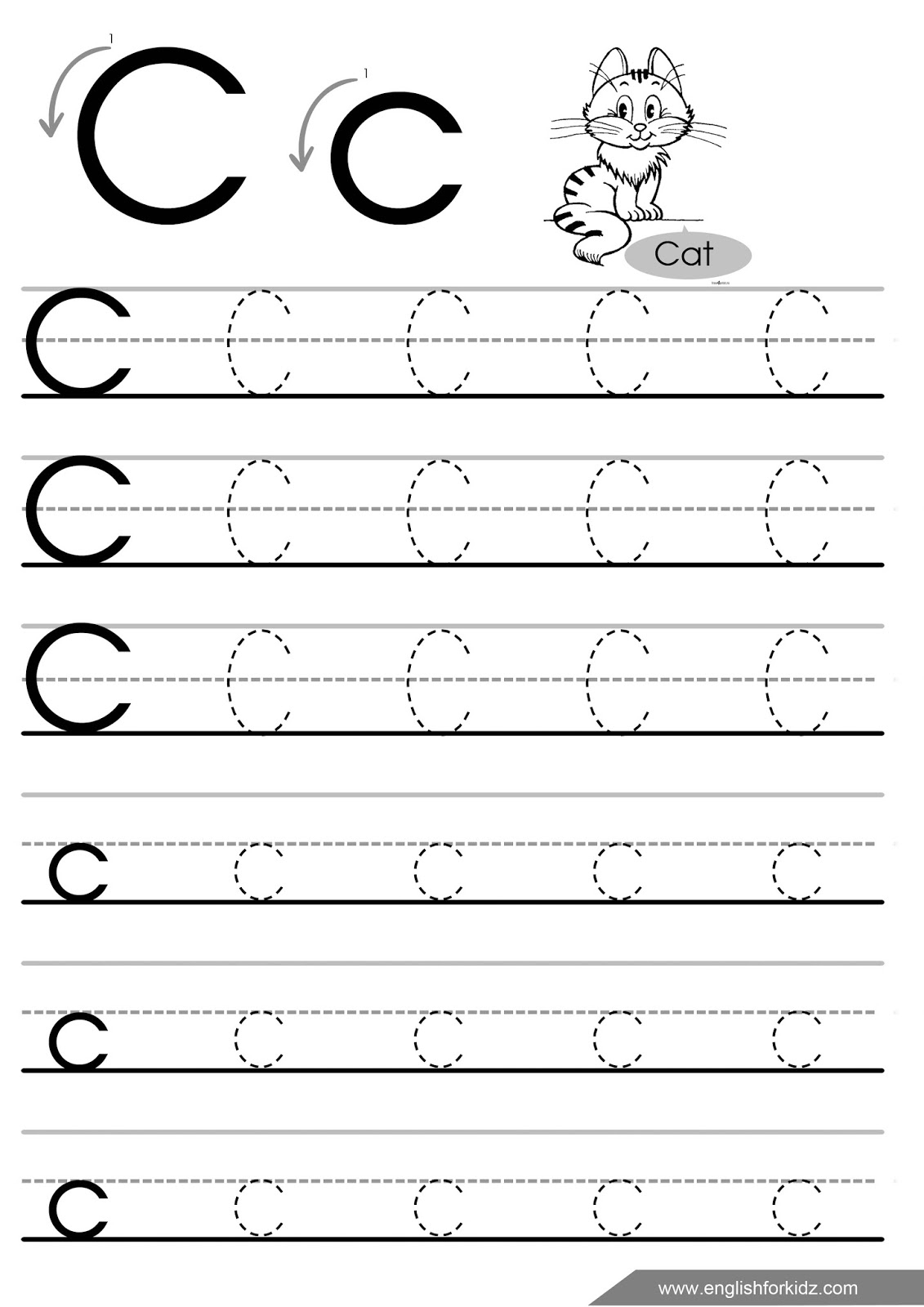 Letter Tracing Worksheets (Letters A - J) regarding Letter C Tracing Page