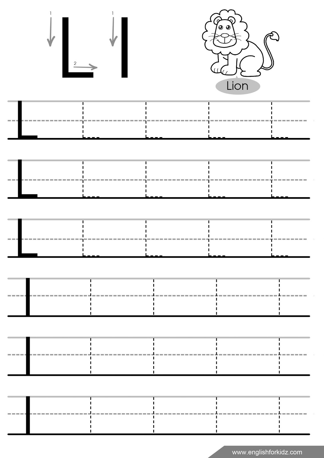 Letter Tracing Worksheets (Letters K - T) in Letter L Tracing Sheet