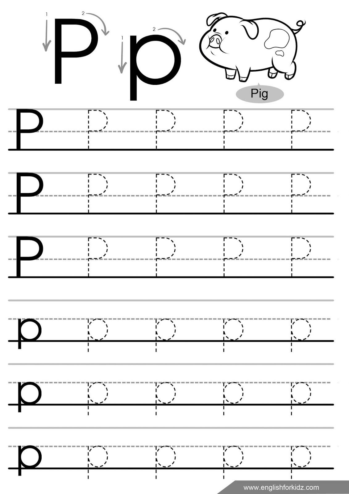 Letter Tracing Worksheets (Letters K - T) regarding Letter P Tracing Page