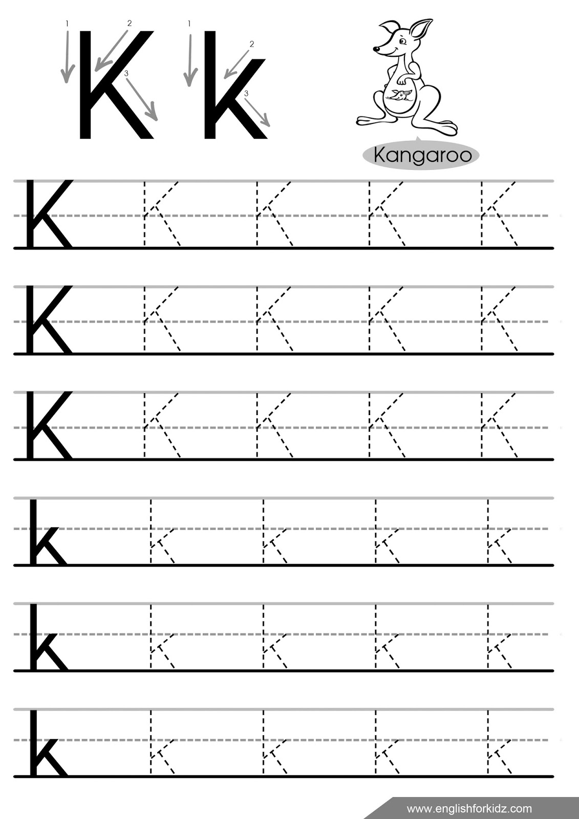 Letter Tracing Worksheets (Letters K - T) regarding Letter Tracing K