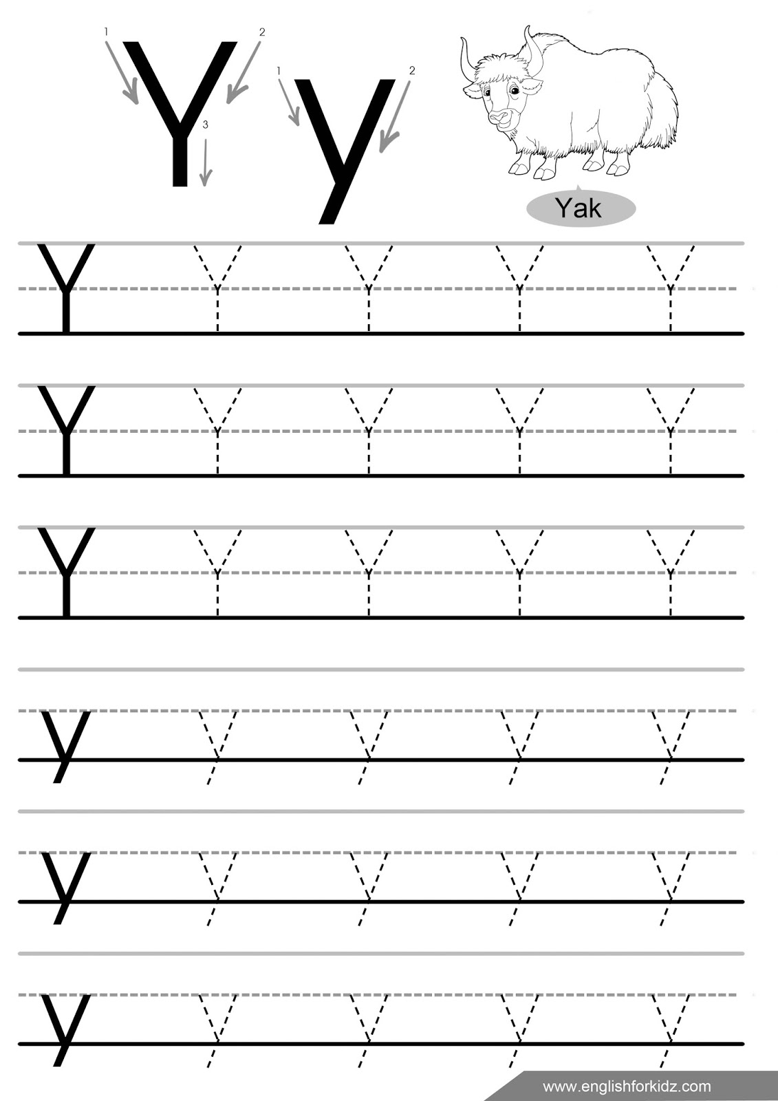 Letter Tracing Worksheets (Letters U - Z) for Letter Y Tracing Worksheets Preschool