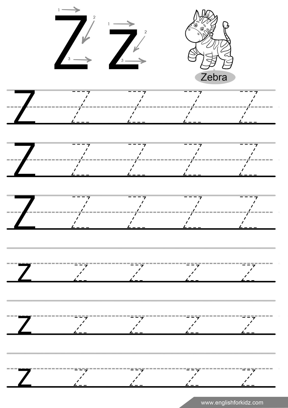 Letter Tracing Worksheets (Letters U - Z) pertaining to Letter Z Worksheets Free Printable