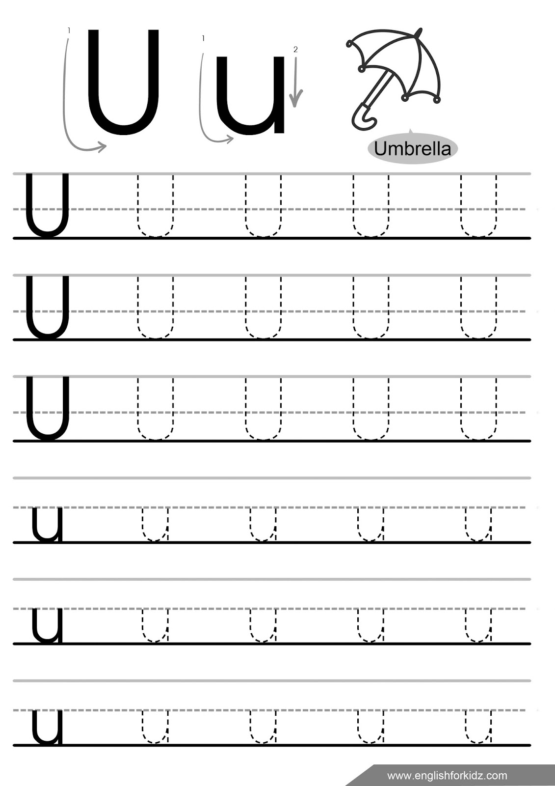 Letter Tracing Worksheets (Letters U - Z) pertaining to Tracing Alphabet U