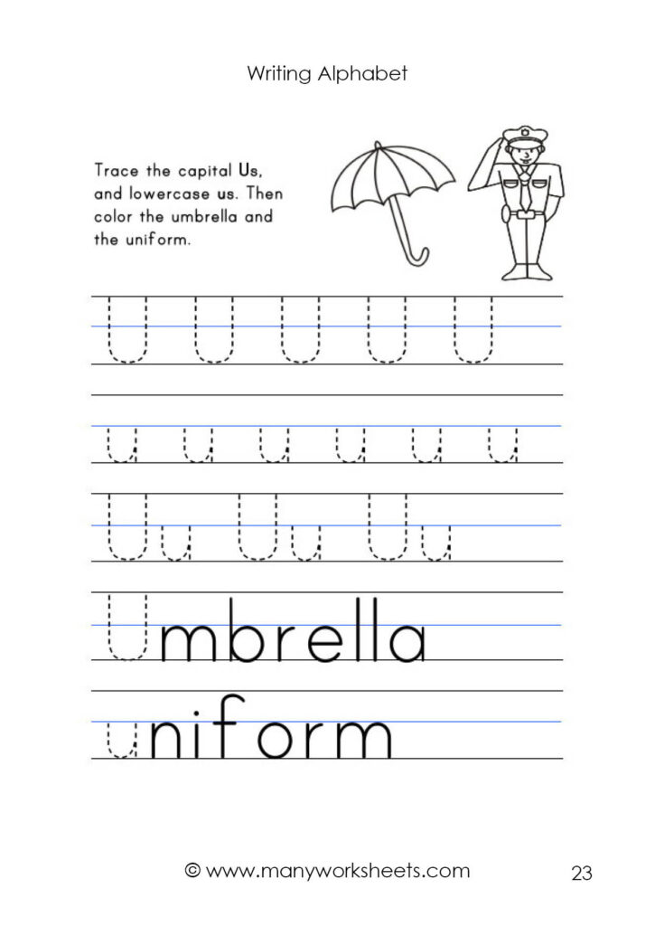 Letter U Worksheet – Tracing And Handwriting For Upper And Lowercase Alphabet Tracing