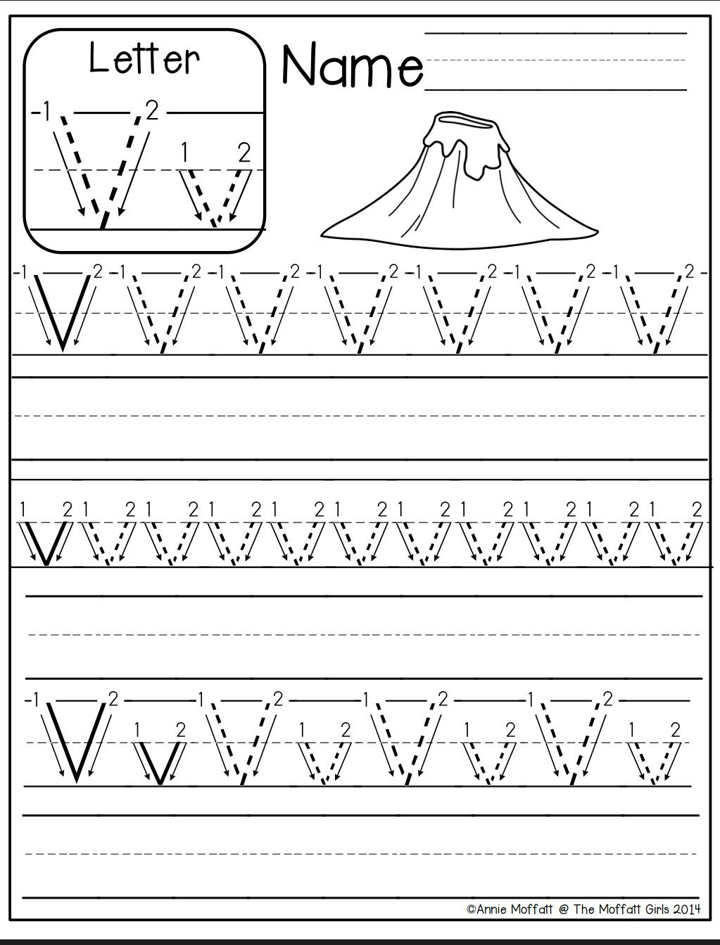 Letter V Tracing Worksheets For Preschool | AlphabetWorksheetsFree.com