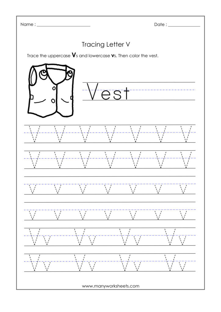 Letter V Worksheets For Kindergarten – Trace Dotted Letters Inside Letter V Tracing Worksheets For Preschool