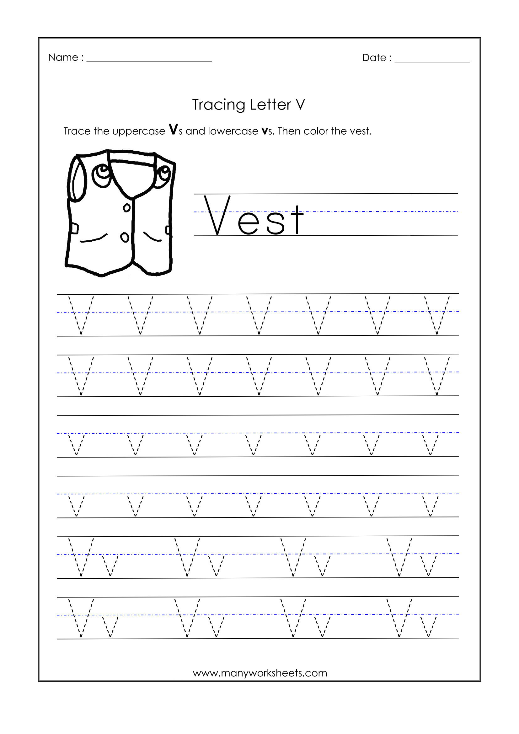 Letter V Worksheets For Kindergarten – Trace Dotted Letters inside Letter V Tracing Worksheets For Preschool