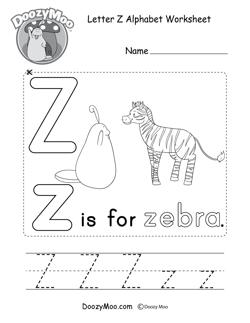 Letter Z Alphabet Activity Worksheet - Doozy Moo inside Z Letter Tracing