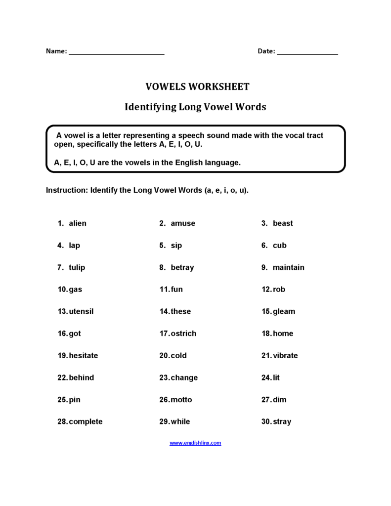 Long Vowel Words Worksheets | Long Vowel Words, Vowel, Vowel Regarding Letter Vowels Worksheets