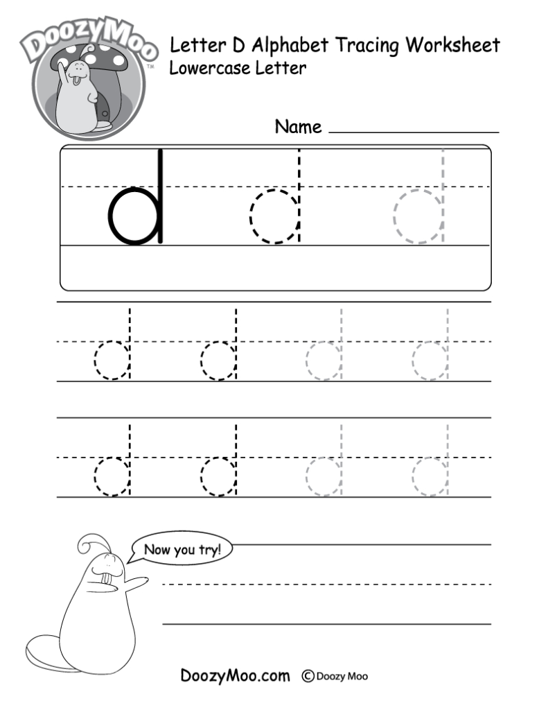 Lowercase Letter "d" Tracing Worksheet   Doozy Moo With Regard To Alphabet Worksheets Letter D