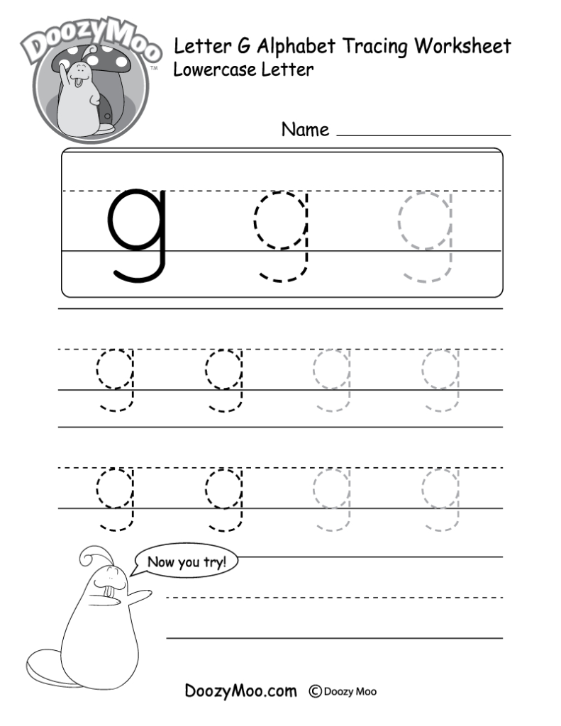 Lowercase Letter "g" Tracing Worksheet   Doozy Moo In Letter G Tracing Preschool
