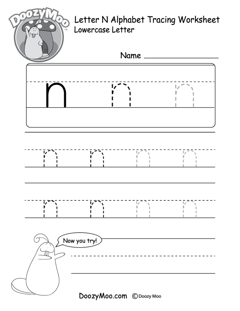 Lowercase Letter "n" Tracing Worksheet   Doozy Moo Within Alphabet N Tracing