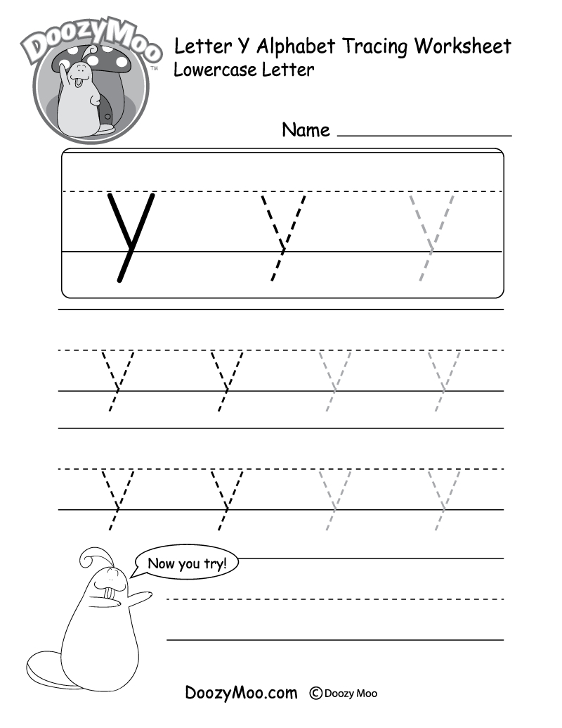 Lowercase Letter "y" Tracing Worksheet - Doozy Moo in Letter Tracing Y