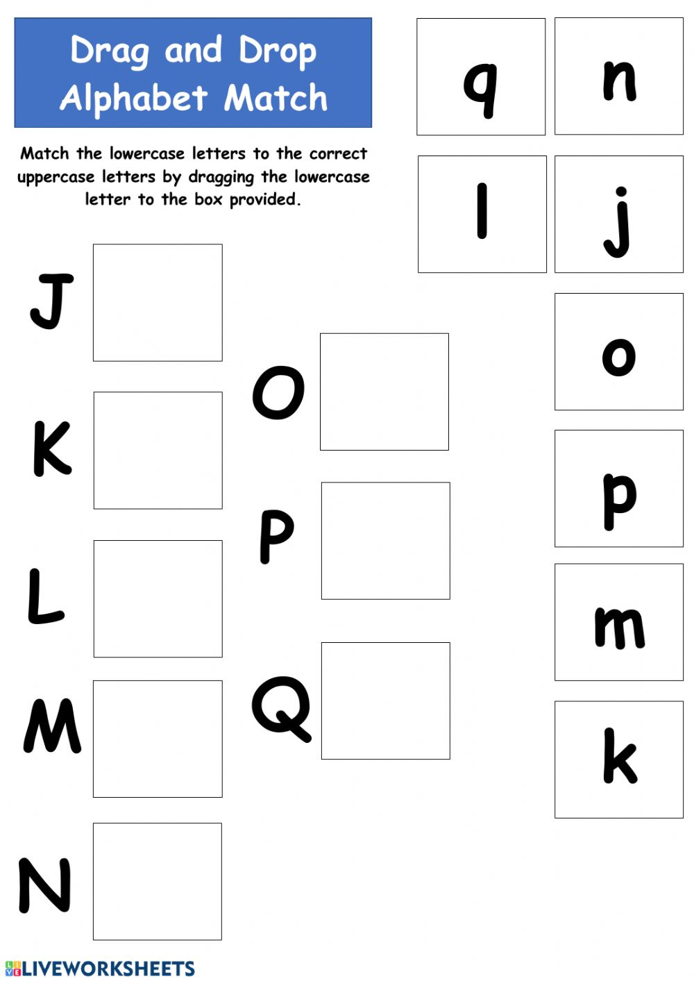 Matching Uppercase And Lowercase Alphabets J-Q - Interactive with Upper And Lowercase Alphabet Worksheets