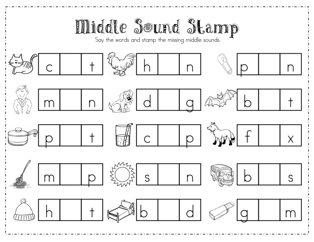 Middle Sound Stamp.pdf | Word Work Kindergarten With Letter Identification Worksheets Pdf