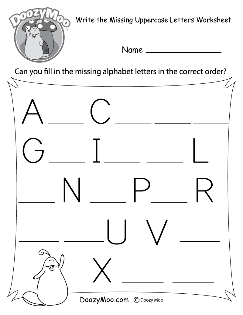 Missing Letter Worksheets (Free Printables) - Doozy Moo with regard to Alphabet Worksheets Writing