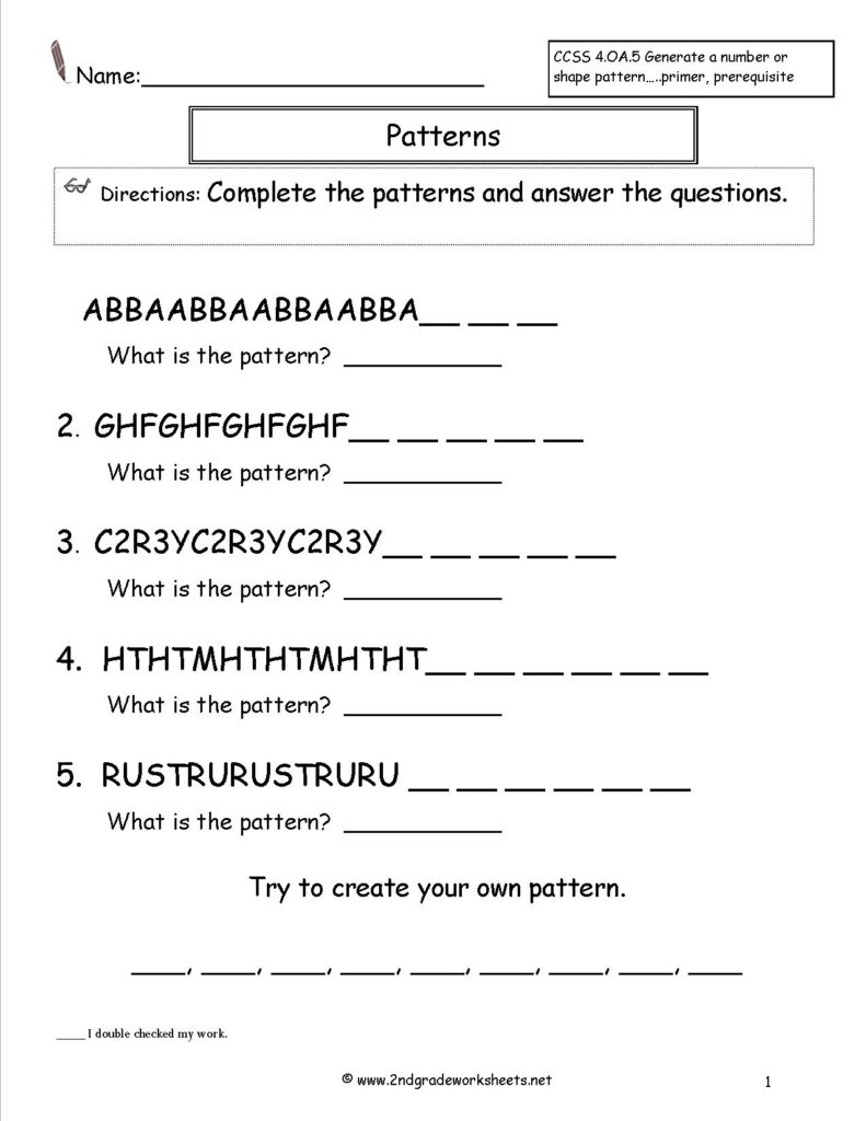 Number And Shape Patterns Worksheets Inside Alphabet Pattern Worksheets
