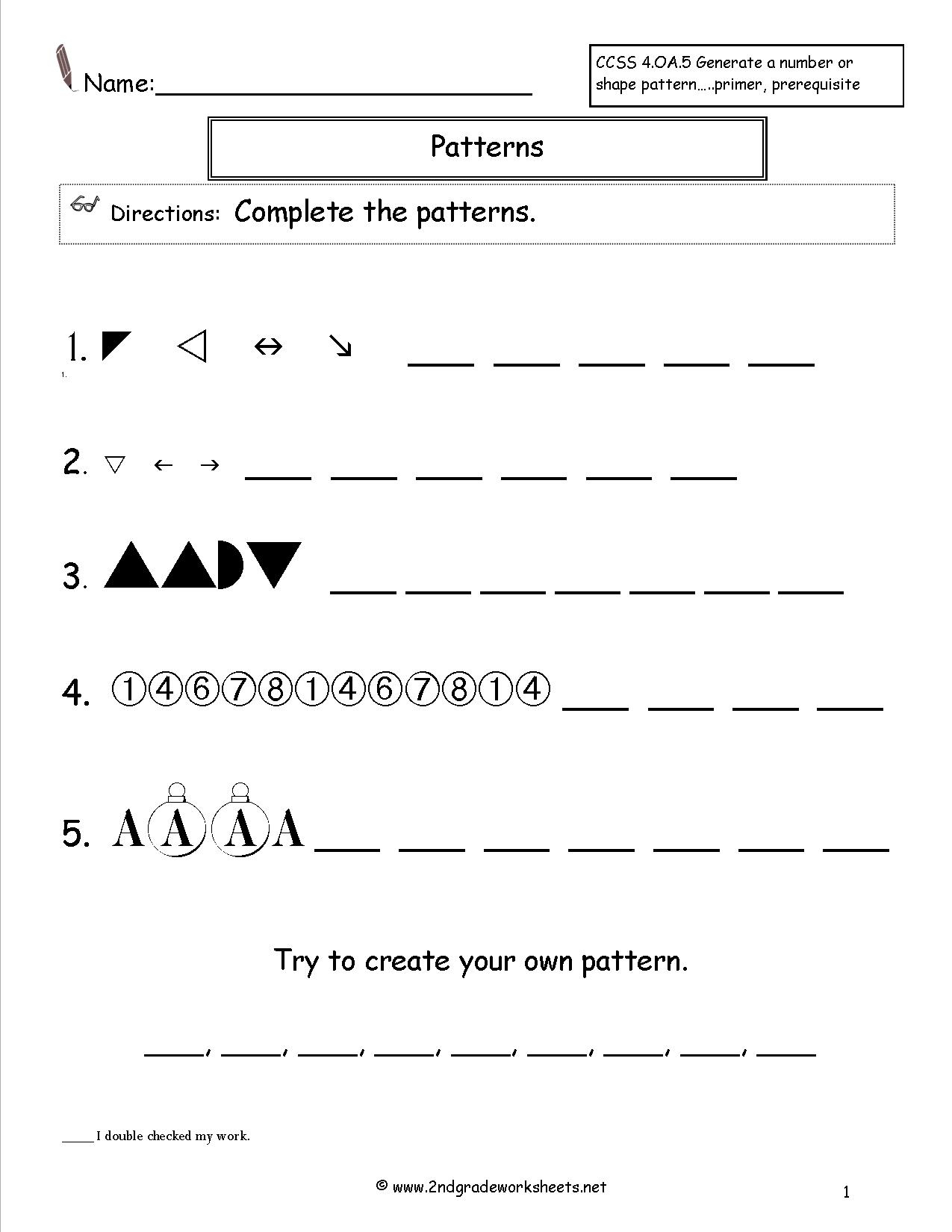 Number And Shape Patterns Worksheets with Alphabet Pattern Worksheets